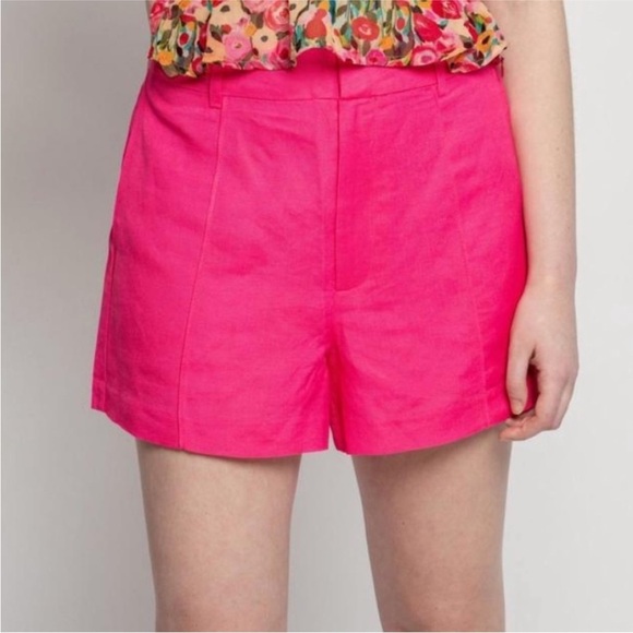 ASTR the Label Amiah Linen Blend Hot Pink High Waisted Flat Front Shorts size L - Picture 1 of 16